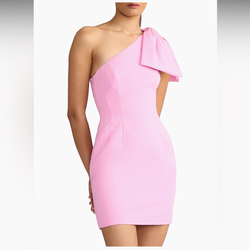 Wicked x Zac Posen Bow One-Shoulder Minidress in Blossom Pink Size 12 - Picture 5 of 14
